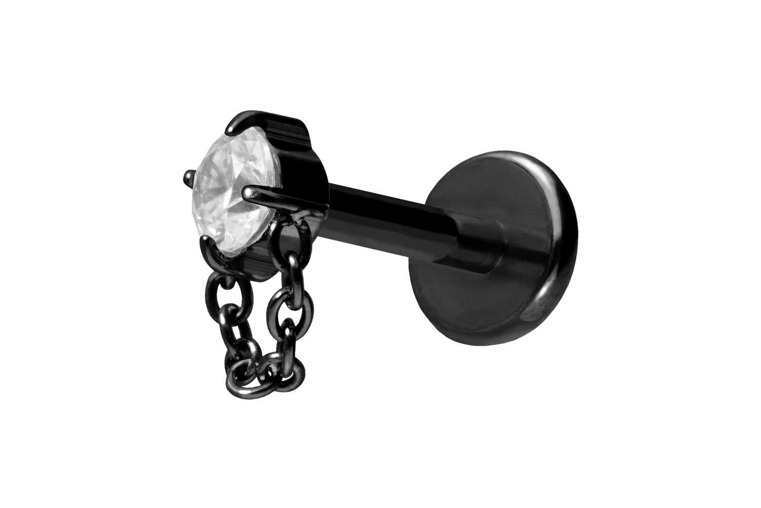 Titan Labret Piercing mit Push Fit KRISTALL + KETTE